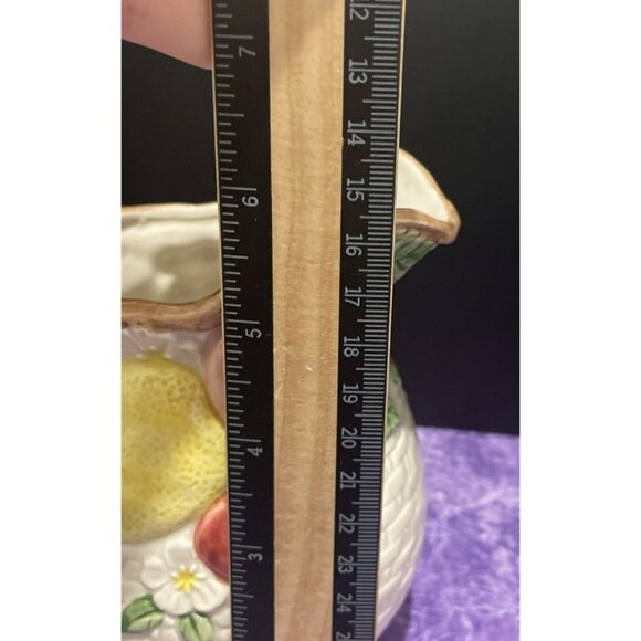 Vintage Fitz and Floyd Pitcher Fruit Flair Basket Weave 3/4 QT 1990 Cottagecore - Picture 6 of 6